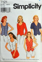 7121 SIMPLICITY SHORT - LONG SLEEVE TIED CUTE TOPS PATTERN 6-10 UNCUT